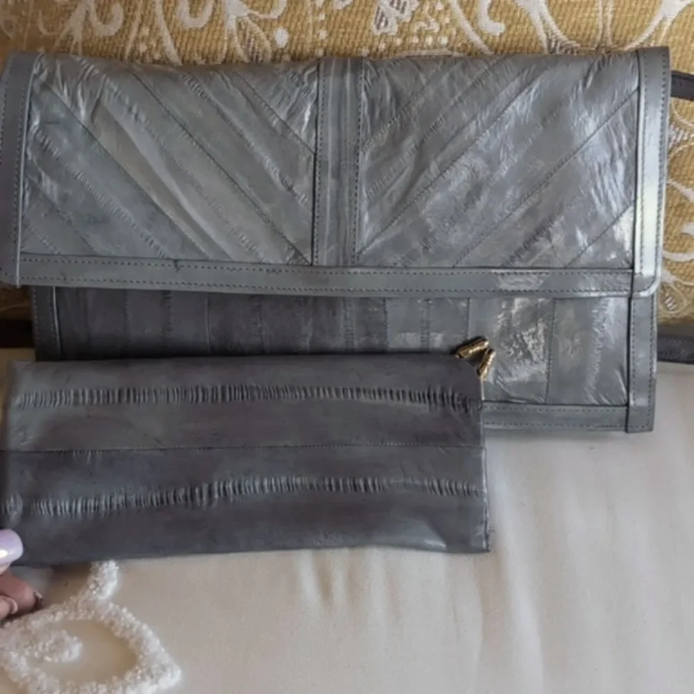 Super Sleek Gray Vintage 🩶Eel Skin Clutch /Shoulder Crossbody Purse